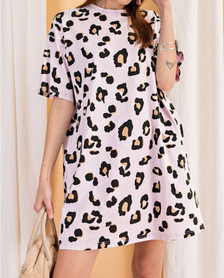 Easel - Leopard Oversize Knit Tee Dress