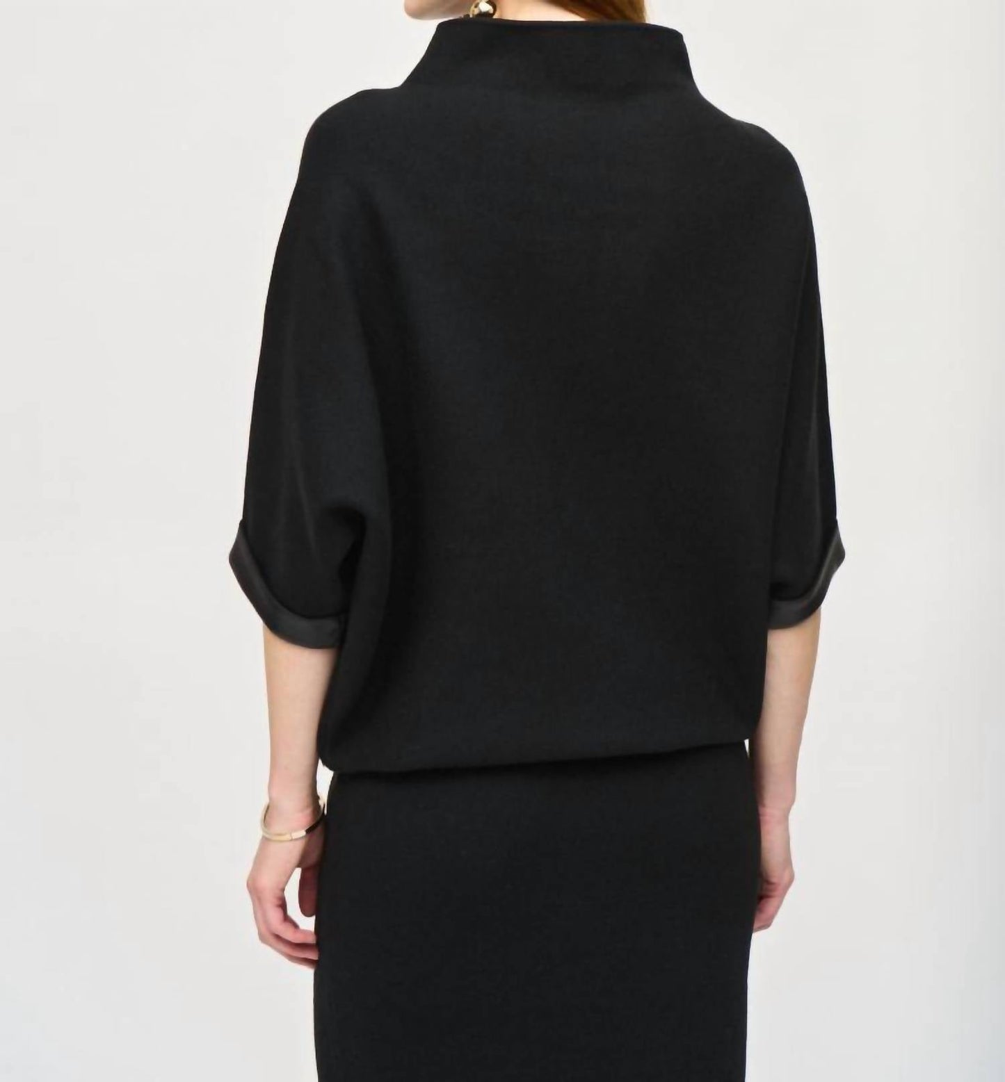 Joseph Ribkoff - Faux Leather Trim Funnel Neck Sweater Top