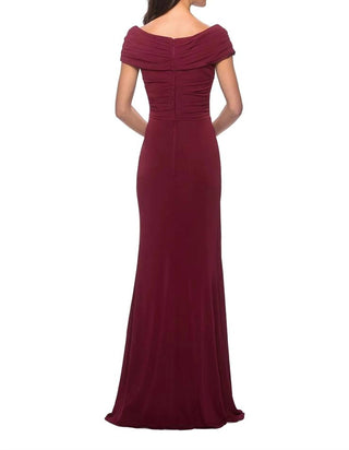 La Femme - Women's Ruched Jersey Column Formal Gown