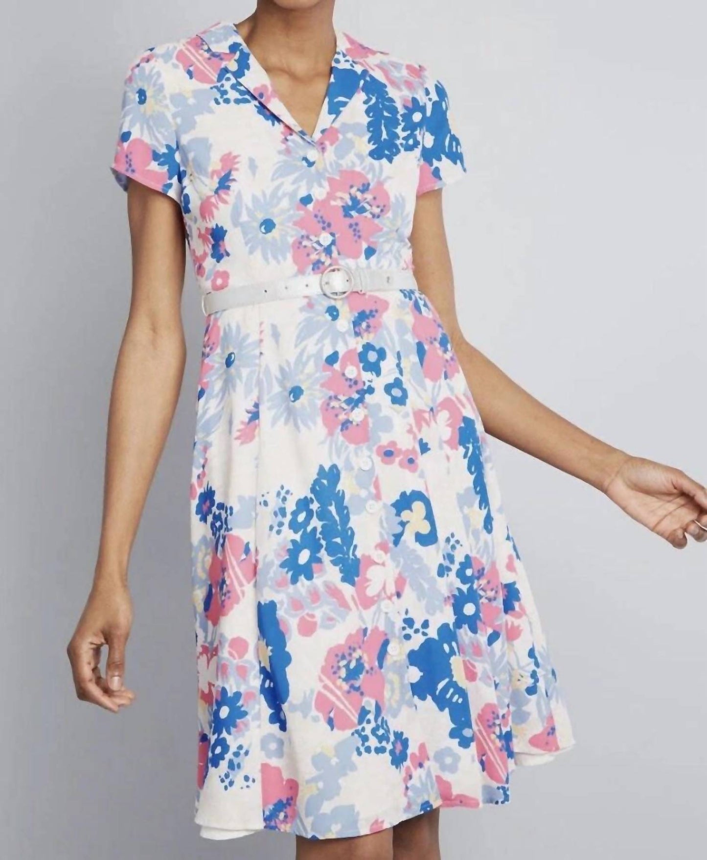 Modcloth - Retro Floral Fit & Flare Midi Shirt Dress