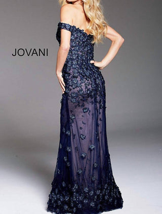 Jovani - Floral Embellished Off Shoulder Evening Dress