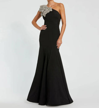 Mac Duggal - Crepe One Shoulder Gown With Crystal Flower
