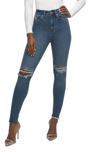 Good American Good Waist Crop Raw Edge Skinny Jeans in Blue533 at Nordstrom, Size 0