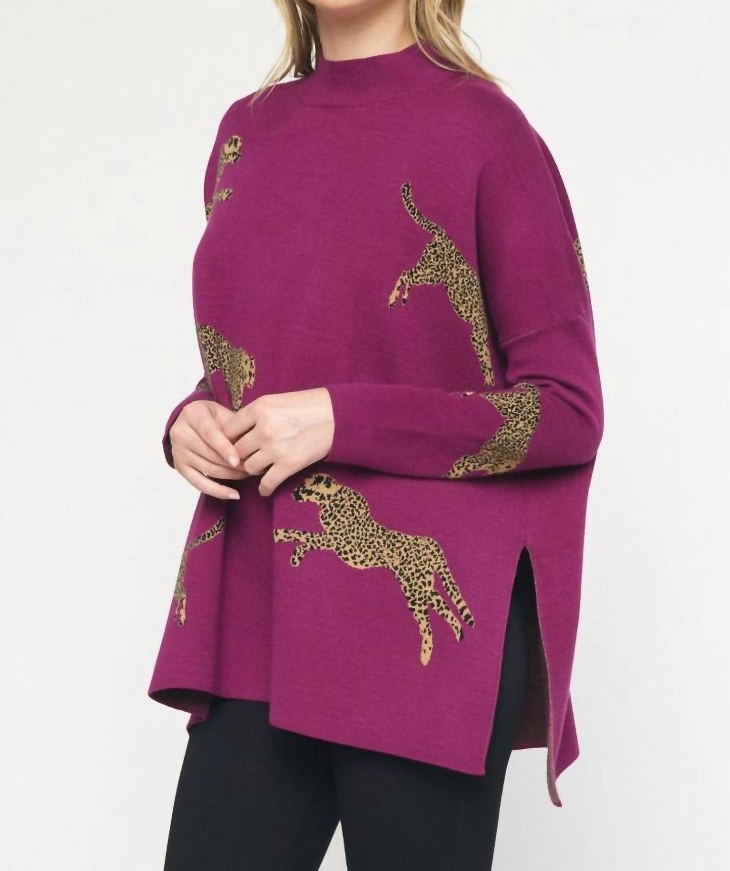 Entro - Leopard Poncho Tunic Sweater