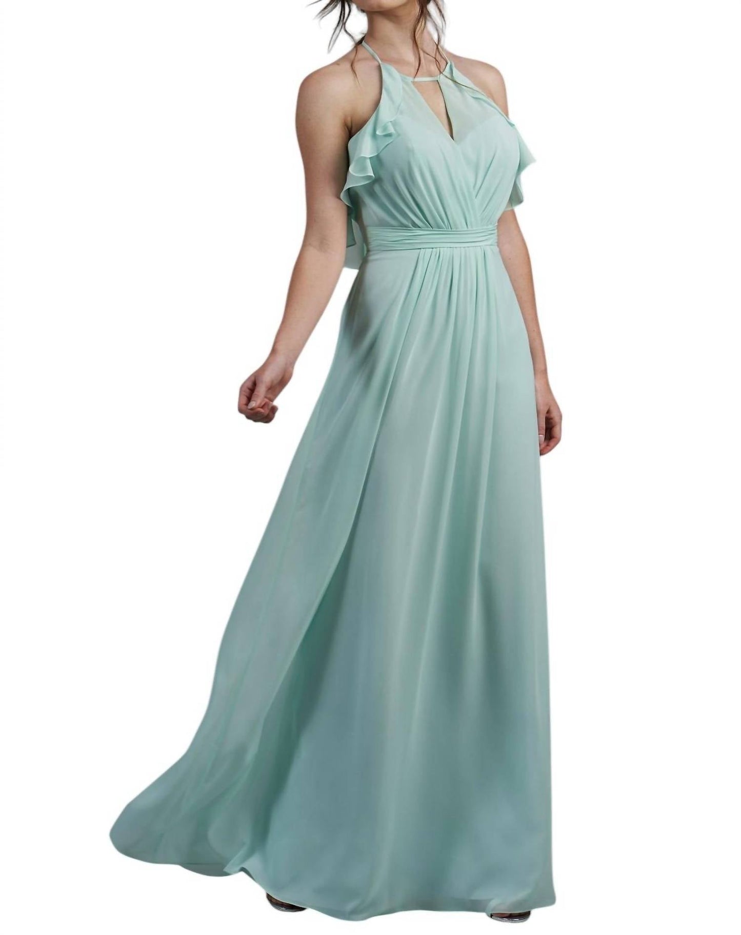 Jasmine Bridal - Poly Chiffon Long Bridesmaid Dress with Jewel Neckline