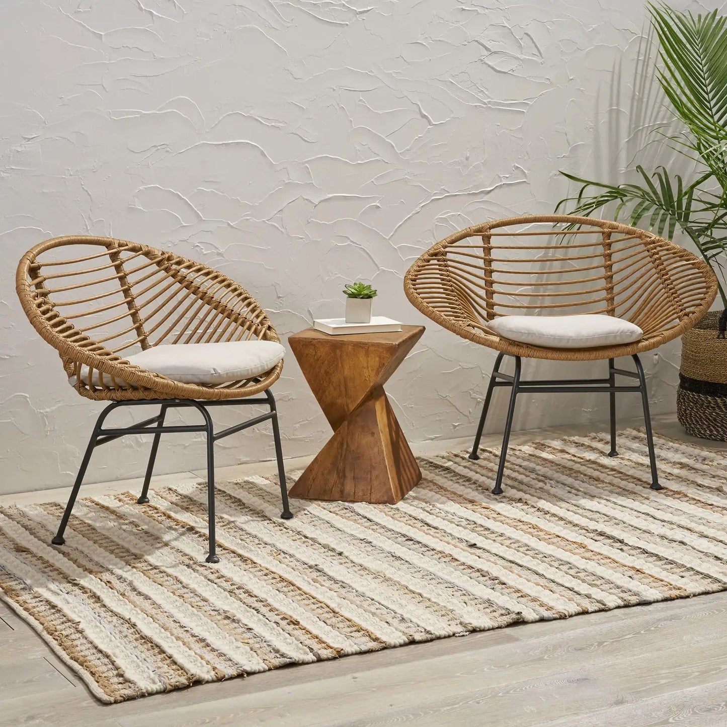 Cordella Outdoor Woven Wicker Chairs with Cushions Set of 2