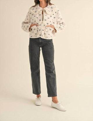 Mable - Bow Embroidered Quilted Sherpa Jacket