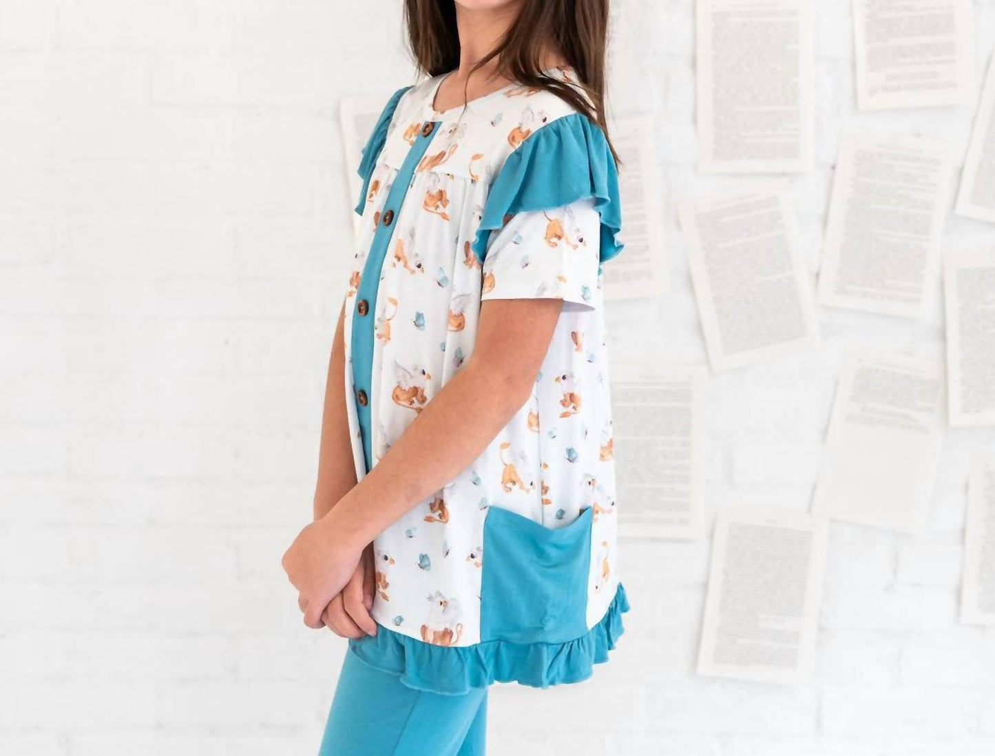 Laree + Co. - Girls Griffin Butterflies Bamboo Short Sleeve Tunic Legging Set