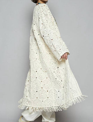 Pol - Crochet Fringe Open Front Longline Cardigan