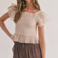 Sage The Label - Blurred Smocked Ruffle Peplum Top
