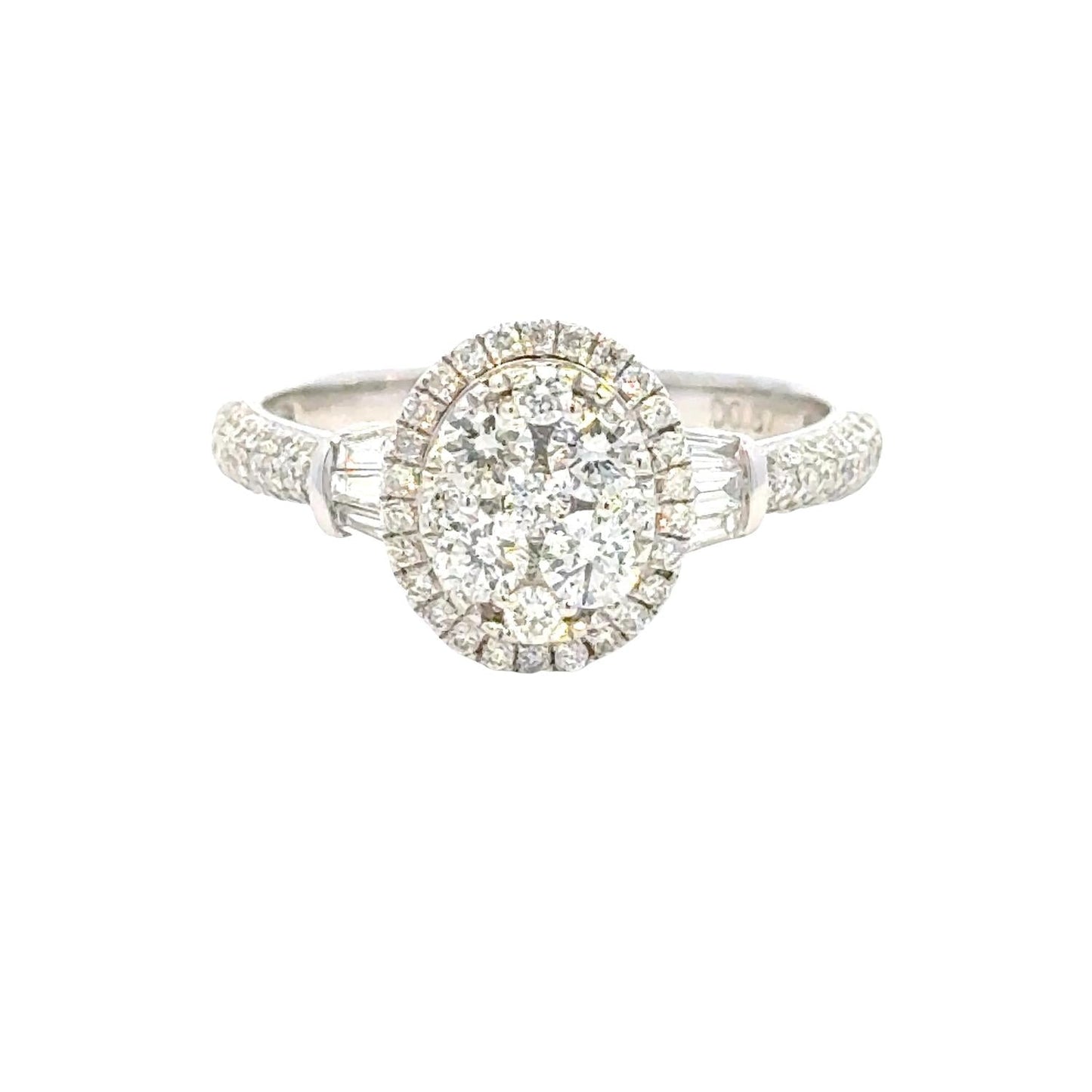 Aamiaa - 1.33 Carat Natural Diamond Oval Cluster Halo Engagement Ring - Size 6.5