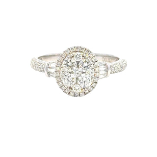 Aamiaa - 1.33 Carat Natural Diamond Oval Cluster Halo Engagement Ring - Size 6.5