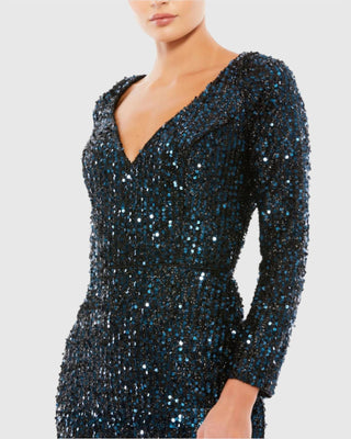 Ieena For Mac Duggal - Longsleeve Sequin Gown Midnight Blue Sz 10$398