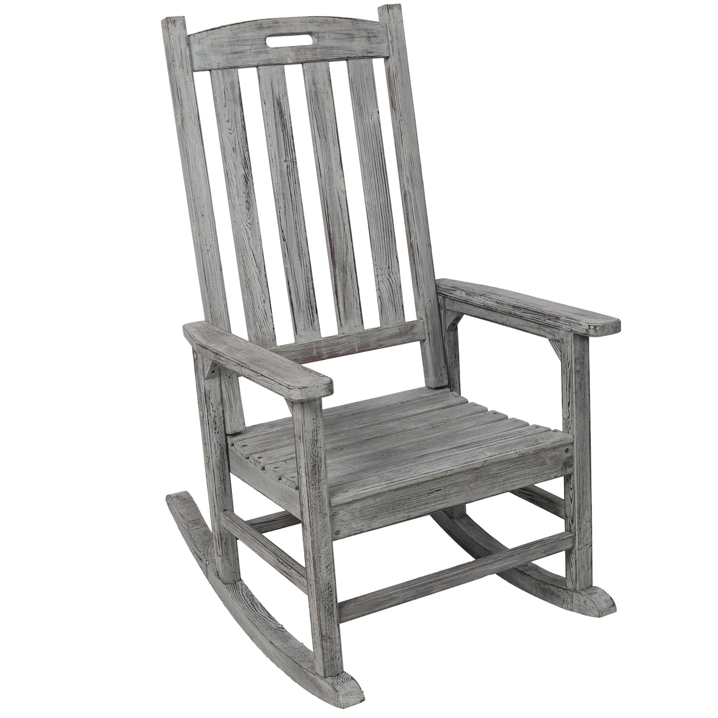 Wooden Oversized Porch Rocker Chair With Wide Seat and Tall Backrest
