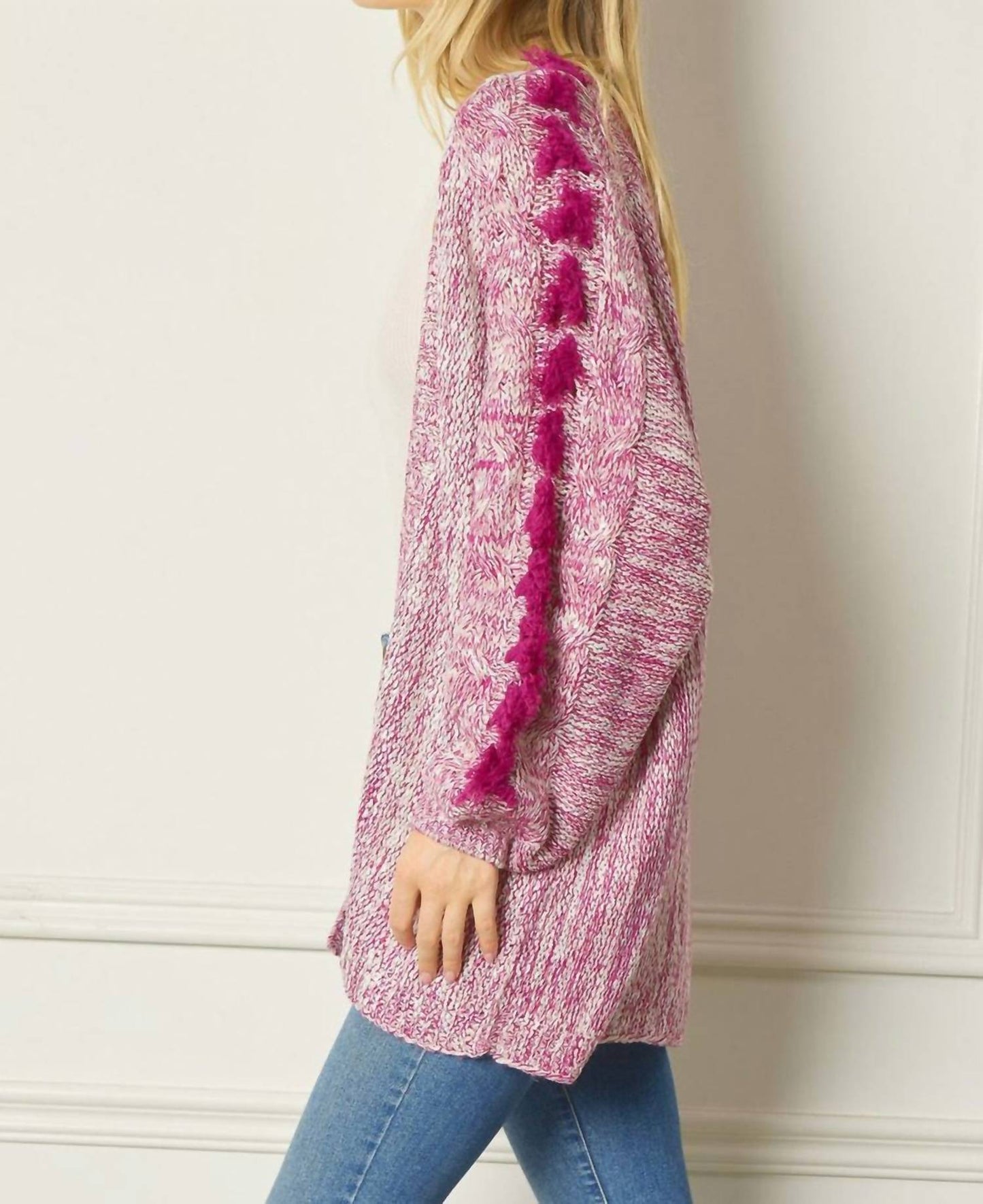 Entro - Long Detailed Sleeve Open Knit Cardigan