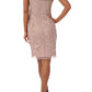 Adrianna Papell - Short Sleeves Short Beaded Mesh Dress
