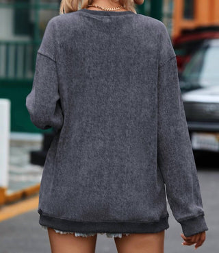 Lovesoft - Custom Solid Ribbed Knit Round Neck Pullover Sweatshirt