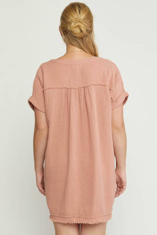 Entro - Frayed Cotton Gauze Pocket Dress - Plus