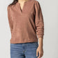Lilla P - Shirred Long Sleeve Split Neck Top