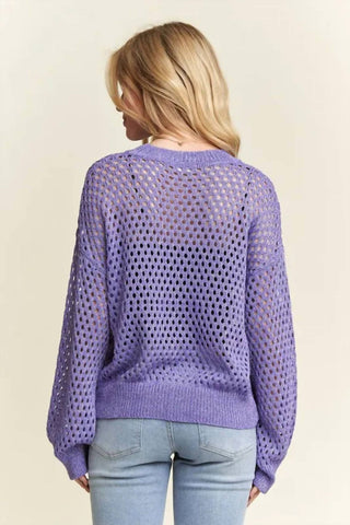 Trendsi - Adora Round Neck Lurex Crochet Top