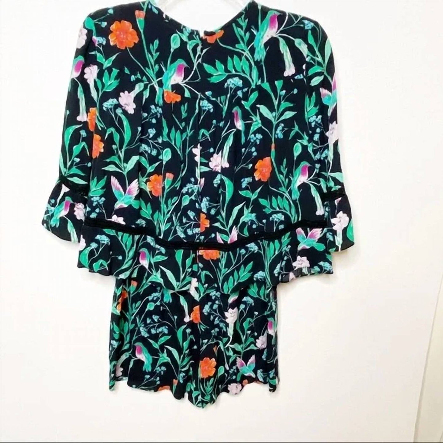 Kate Spade - Jardin Crepe Floral Bell Sleeve Romper