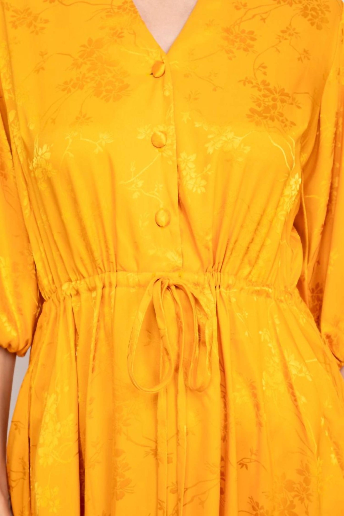 52Seven - Split Neck Balloon Sleeve Jacquard Dress