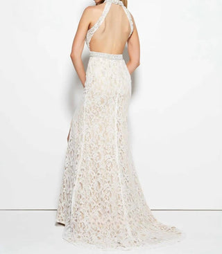 Mac Duggal - Beaded Lace Gown with High Side Slit