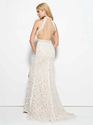 Mac Duggal - Beaded Lace Gown with High Side Slit