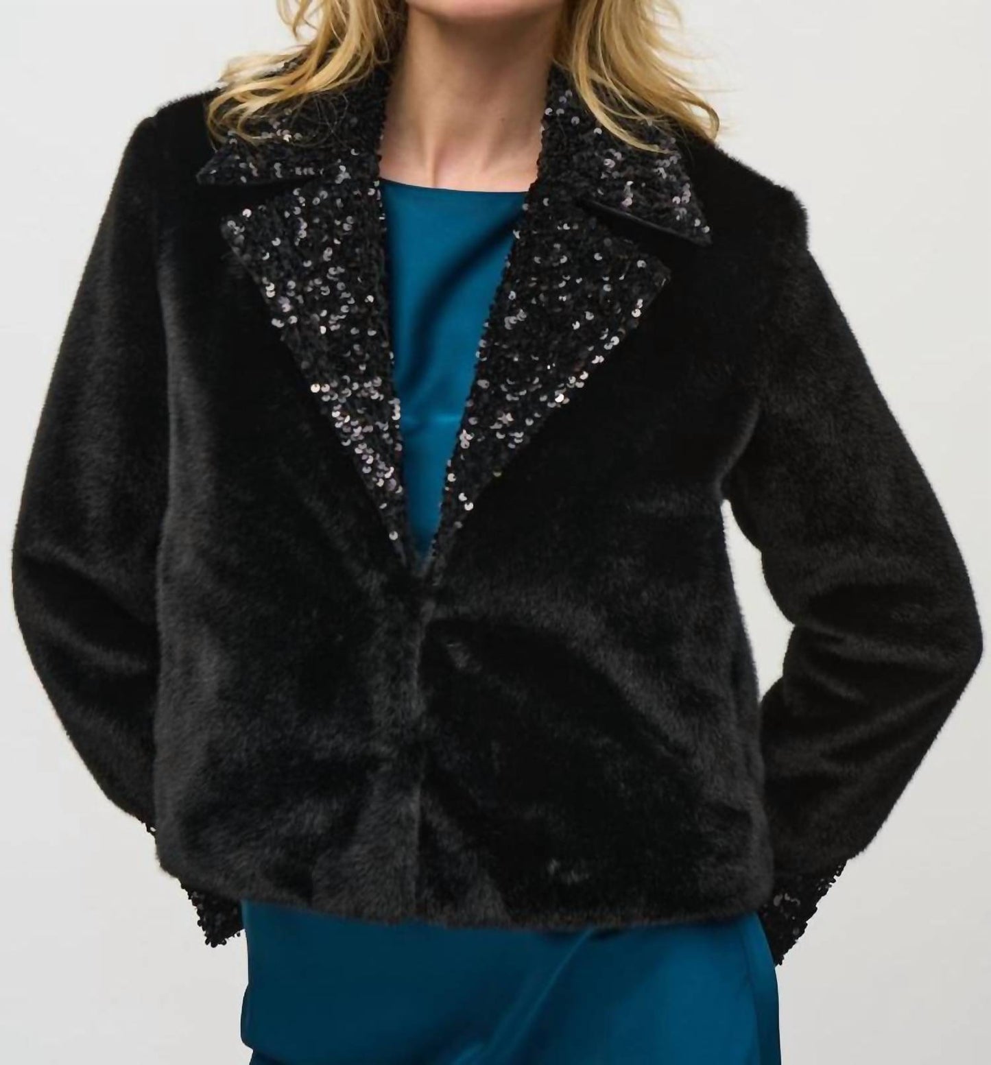 Joseph Ribkoff - Faux Fur Jacket With Sequin Trim