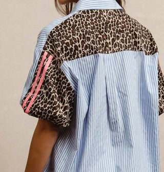 Bibi - Stripe Pattern Shirt With Leopard Top