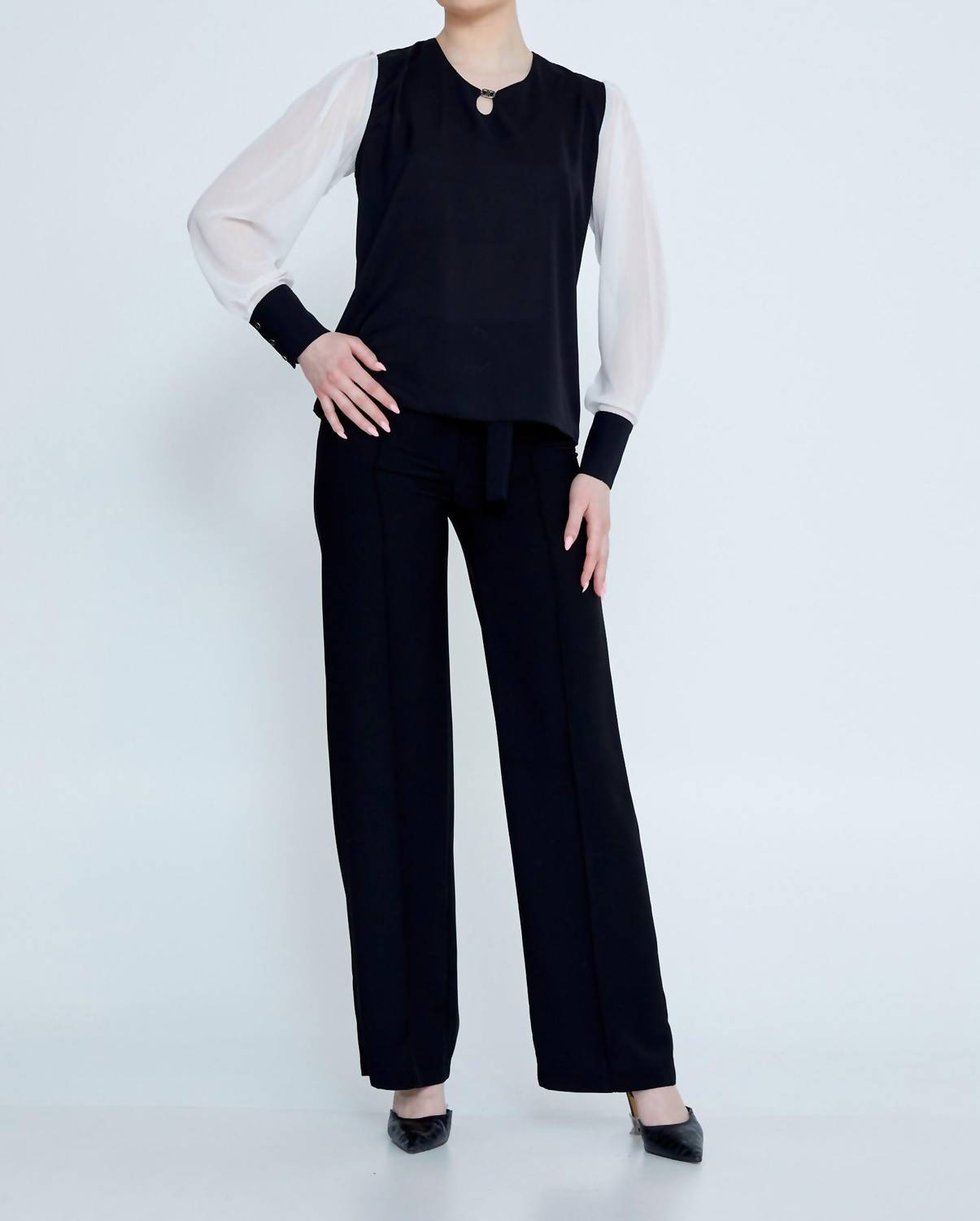 Zaalima Fashion - Long Sleeve Solid Color Regular Blouse Dim