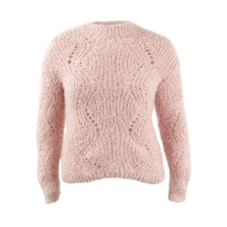 Freshman Juniors  Pointelle Chenille Sweater (L  Pink Rhinestone)
