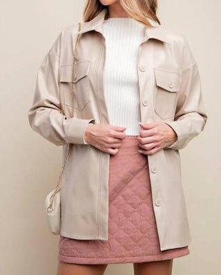 Edit By Nine - Faux Leather Oversized Button Down Shacket