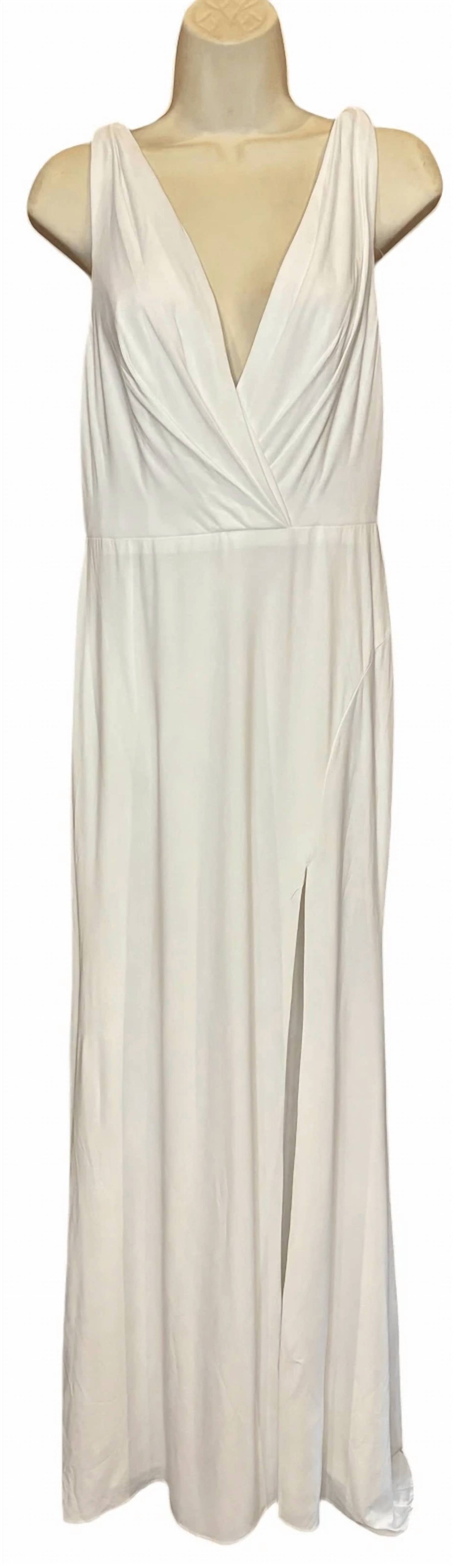 Mac Duggal - Faux Wrap V-neck Slit Jersey Gown
