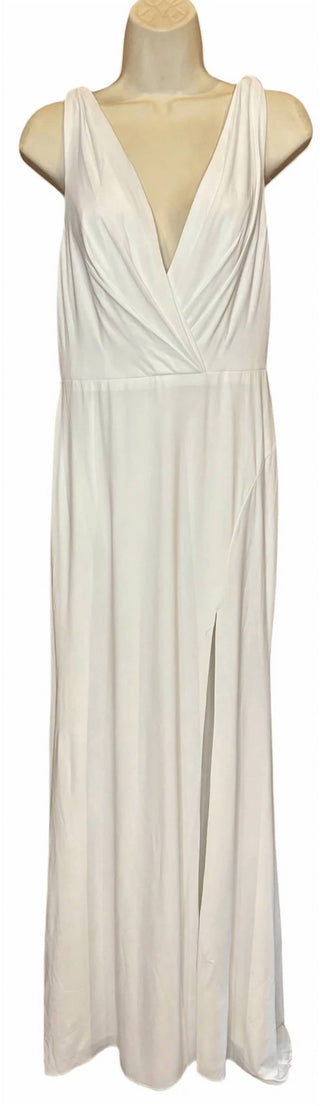 Mac Duggal - Faux Wrap V-neck Slit Jersey Gown