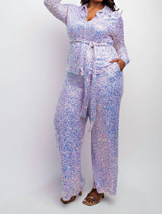 The Curve La - Plus Size Sequins Shirt And Wide-leg Pants Set