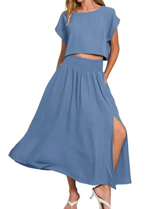 Trendsi - Zenana Heavy Woven Span Crop Tee & Skirt Set