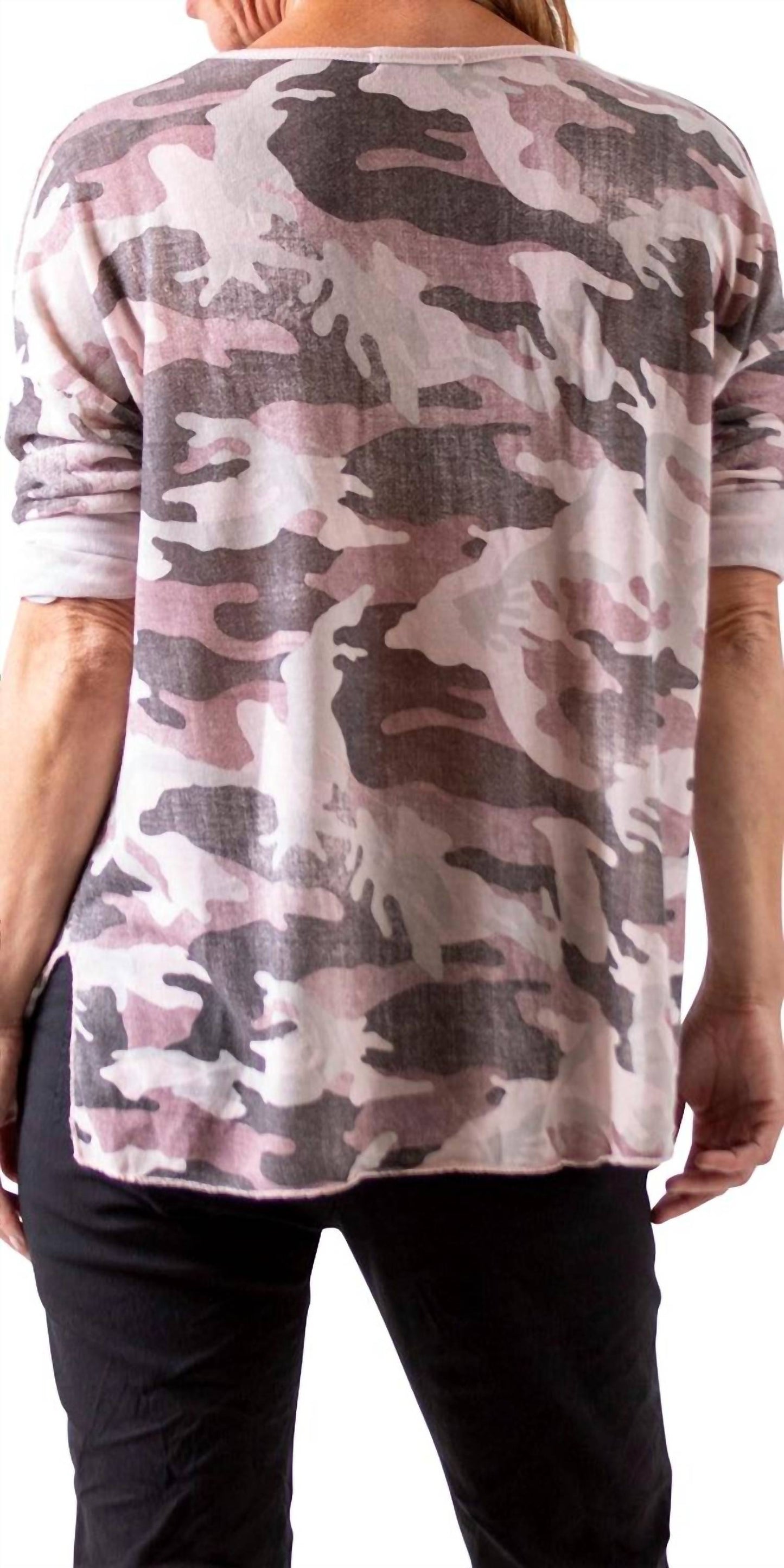 Gigi Moda - Alana Camo Sweater with Writing