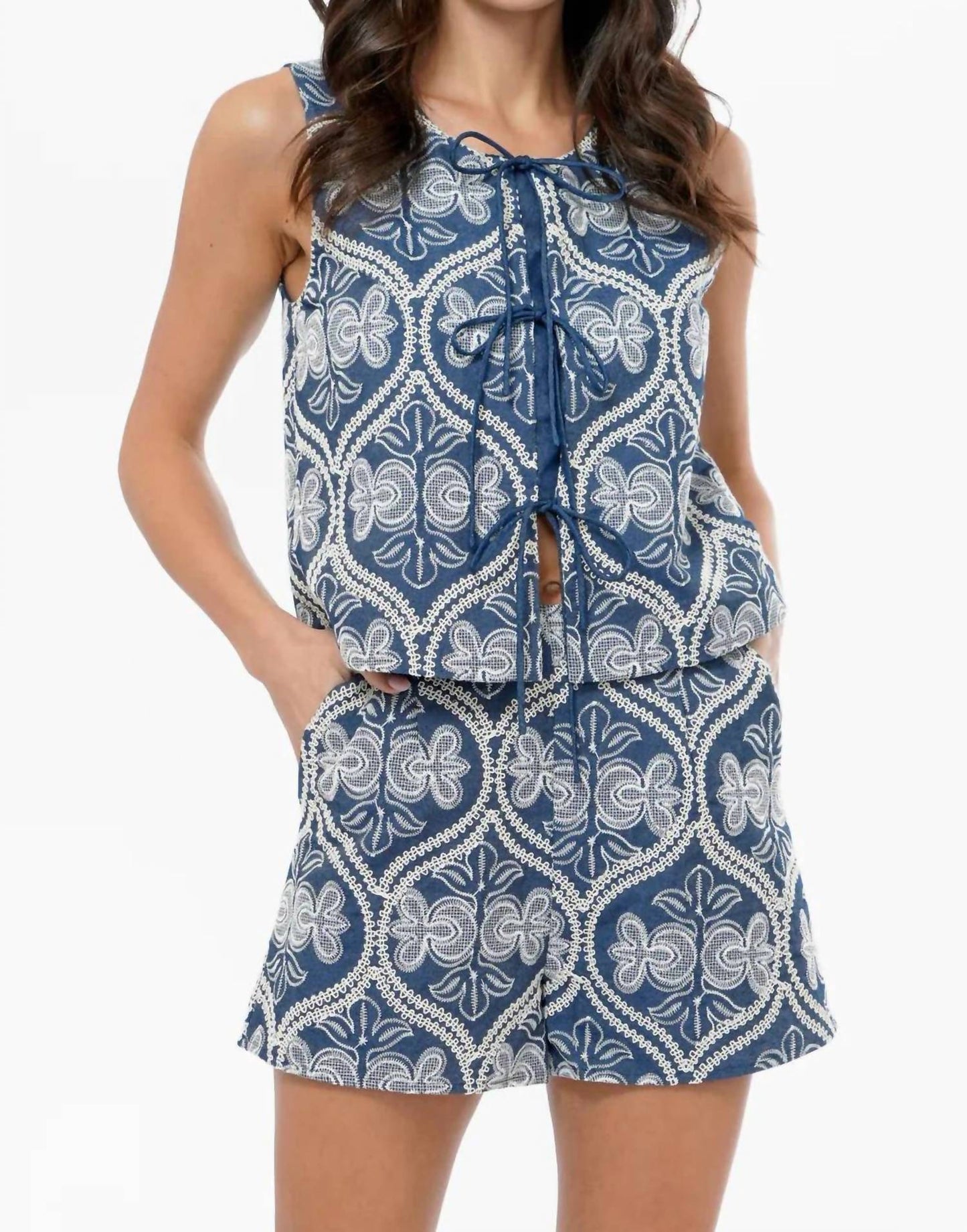 Greylin - Romy High Waist Embroidered Shorts