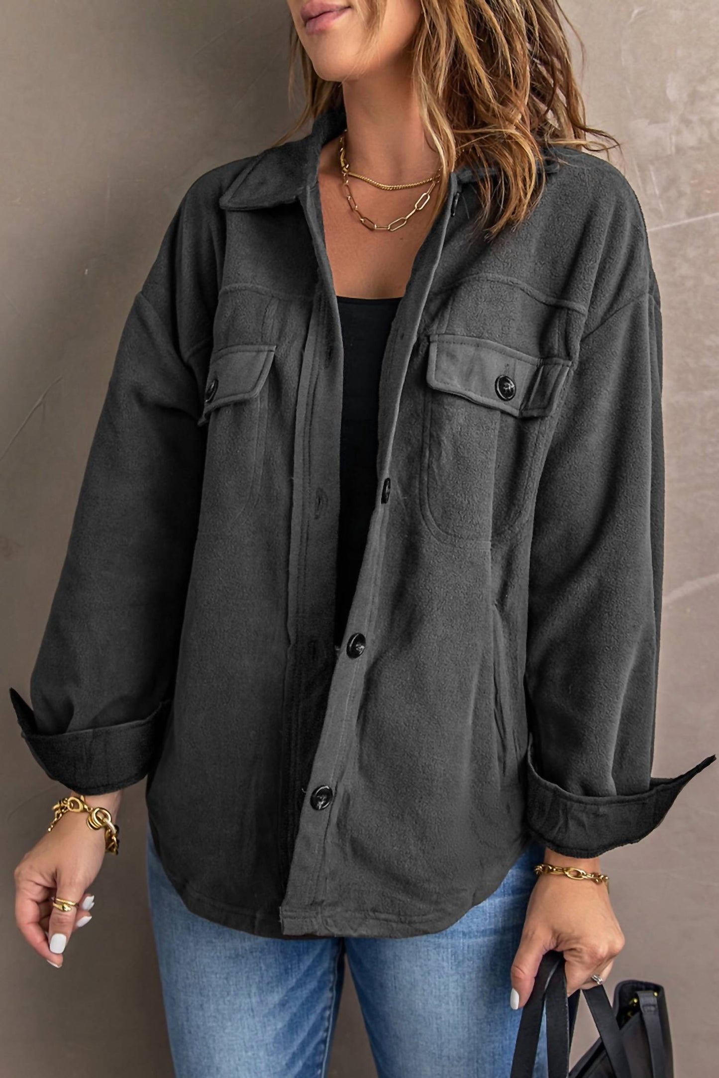 Dear Lover - Turn Down Collared Shacket