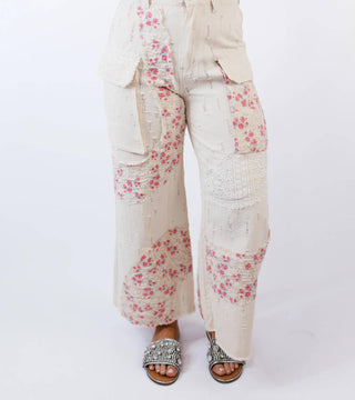 Pol - Wavy Pattern Crochet Detail Denim Pants