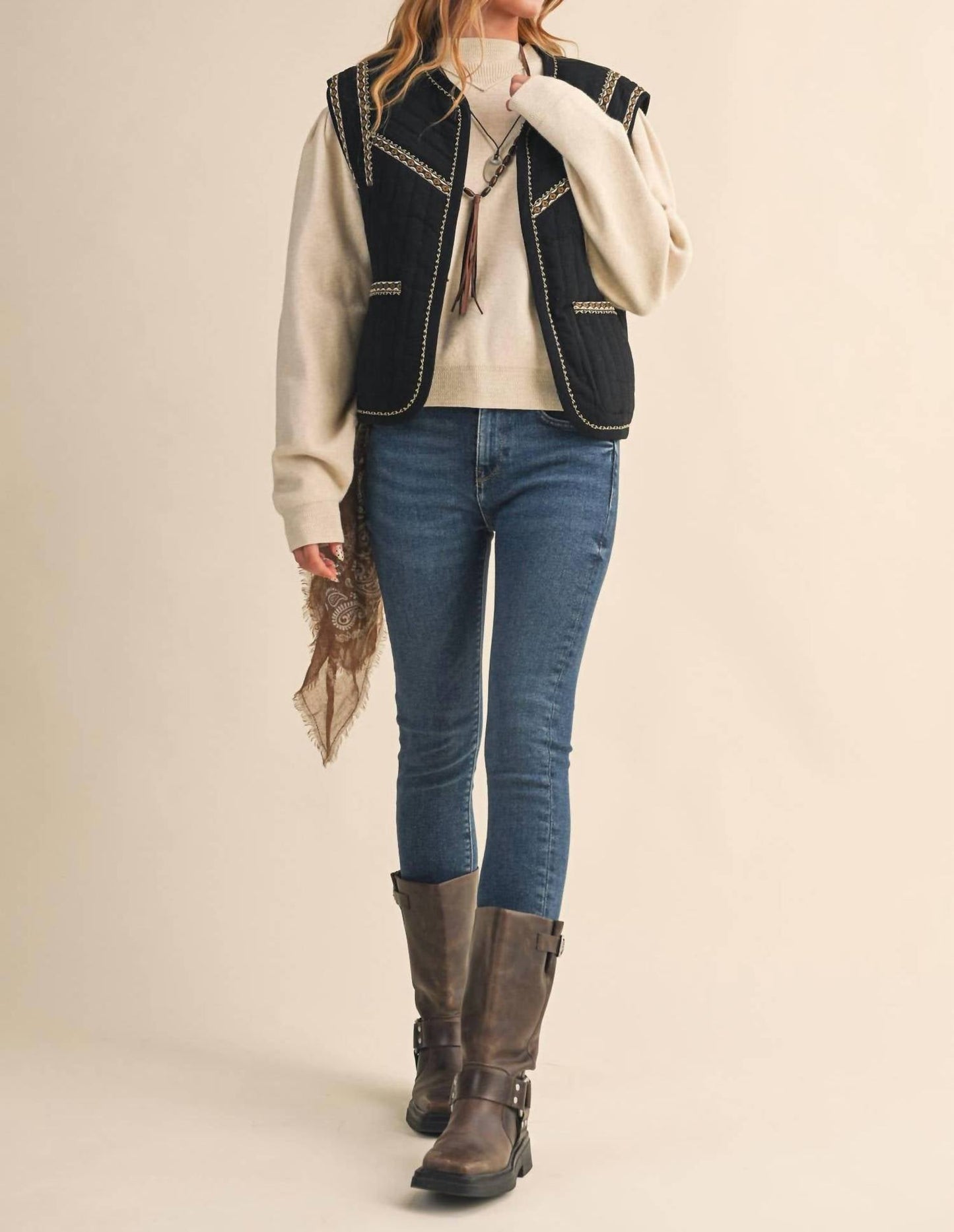 &Merci - Jay Quilted Vest with Trim Detail