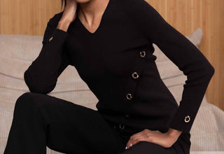 Alison Sheri - V-neck Knit Sweater Top