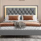 3-Pieces Bedroom Set, Queen Size Upholstered Platform Bed with LED Lights and Two Nightstands - Gray