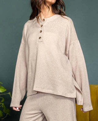 Bucketlist - Solid Blushed Knit Oversize Henley Top