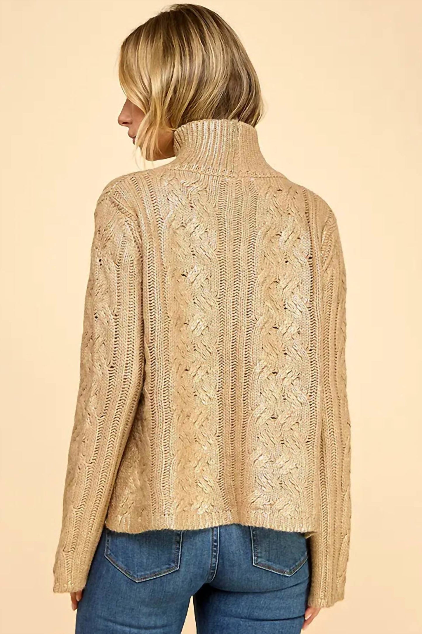 Baby Pink - Foiled Mock Neck Sweater Top