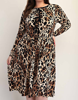The Curve La - Plus Size Animal Print Flare Dress With Bow Details