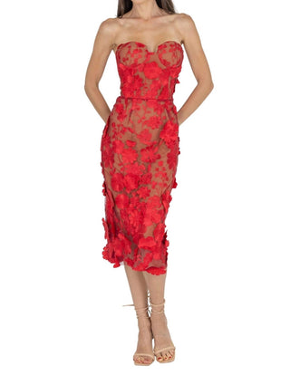Akalia - Anni Floral Embroidered Strapless Midi Dress