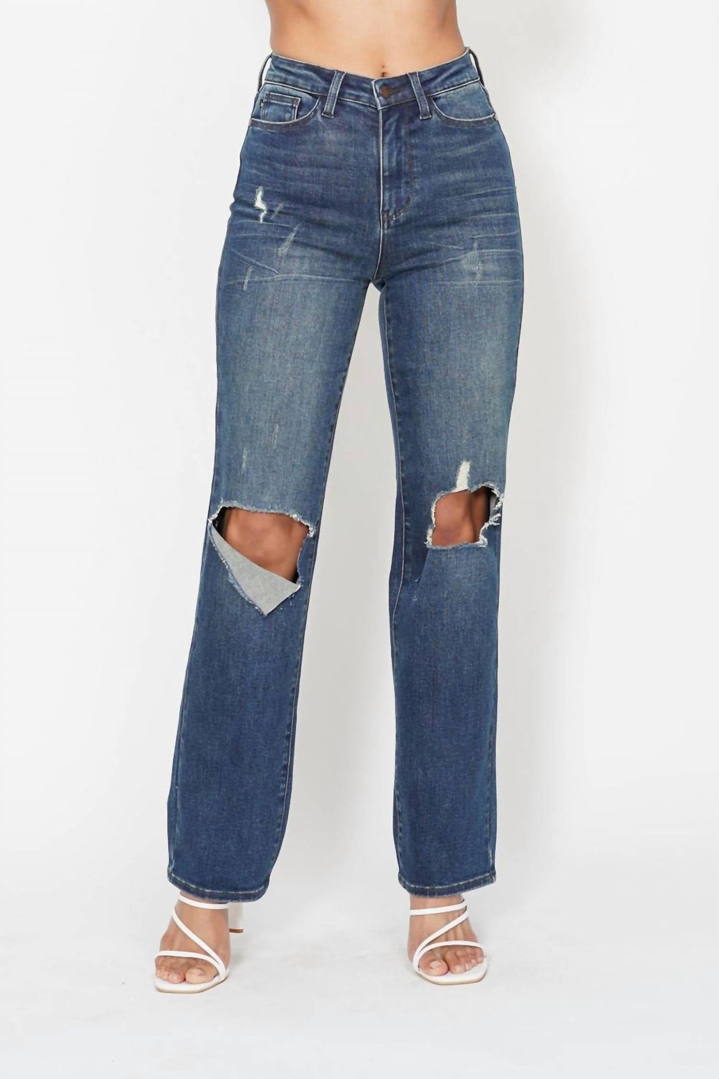 Judy Blue - High Waist Knee Ripped Dad Denim Jeans