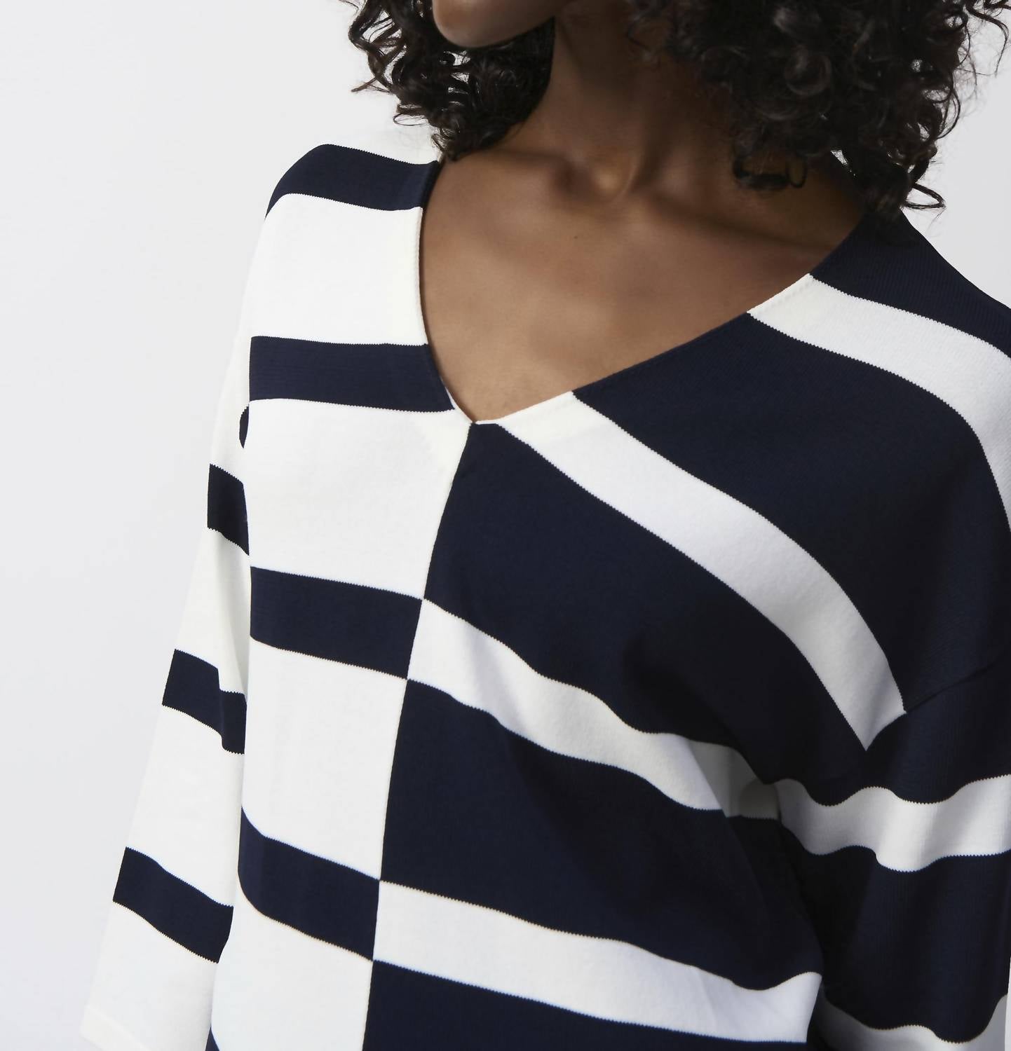 Joseph Ribkoff - Striped Sweater Knit V-neck Pullover